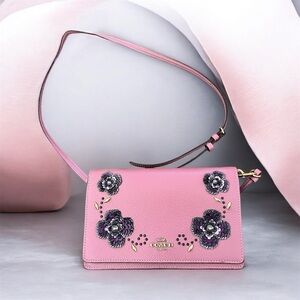 Coach Pink Crossbody Bag with Floral Accents